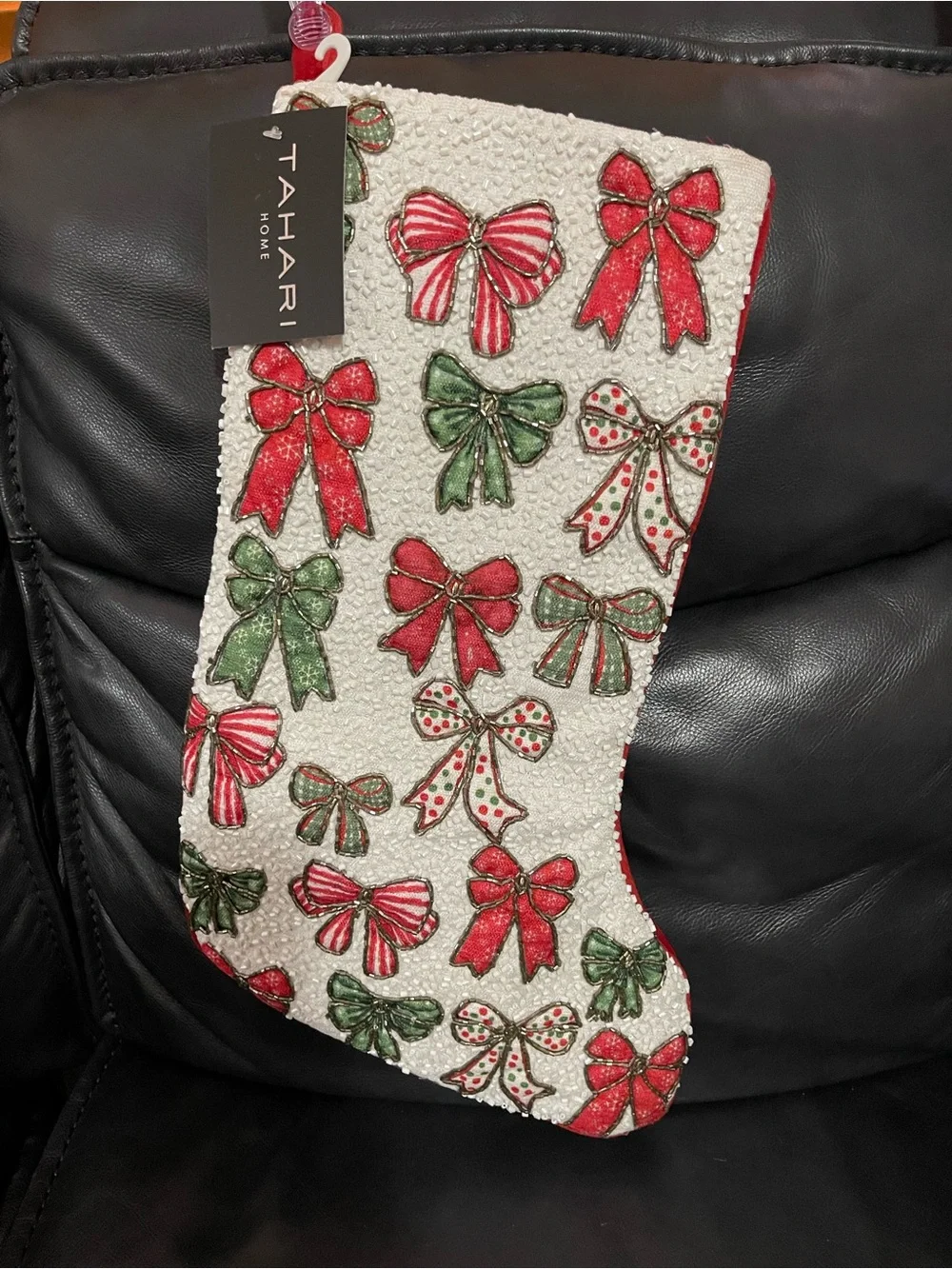 Tahari Red and Green Bow Holiday Stocking